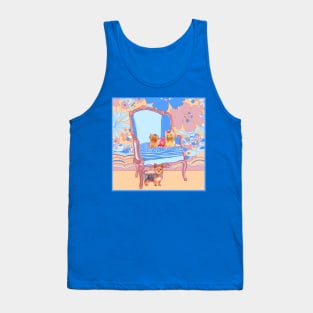 Yorkie Dogs on a French Chair with Floral Wallpaper Tank Top